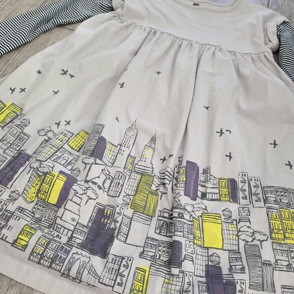 Tea Collection Girls Gray Long-Sleeve Cityscape Dress Size 8 - Picture 6 of 11